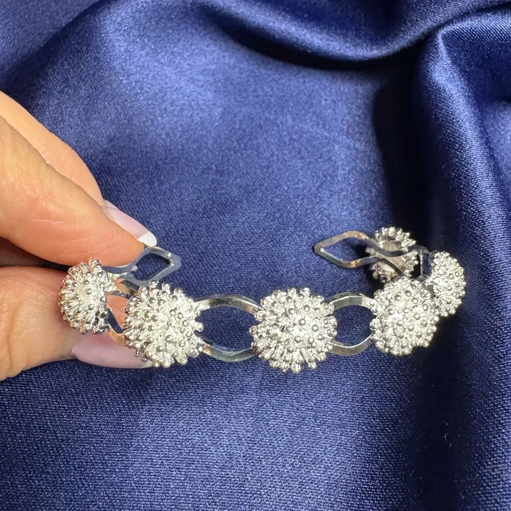 Cuff Bracelet Solid 925 Sterling Silver Floral Feminine Bridal